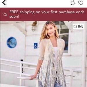 XCVI Light blue and cream tie dye light weight knit fringe cardigan